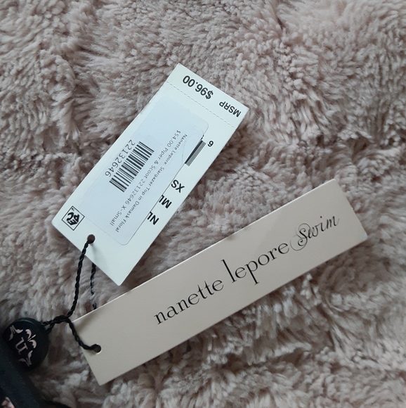 NWT Nanette Lepore black floral pattern swim halter top with lace up back - Picture 3 of 3